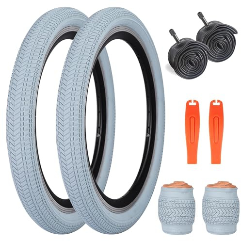 ZUKKA 2er-Pack Faltbarer 20 Zoll Fahrradreifen 20 x2.125 Kids Bike Tires Mantel 57-406 und 2er-Pack 20 Zoll Schlauch AV48mm Ventil kompatibel 20x2.125 Fahrradreifen und Schlauch，Grau