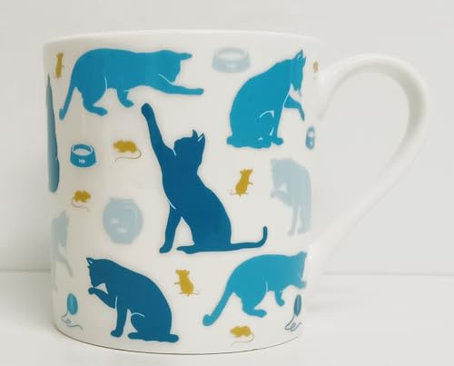 Rainbow Decors Mug Chester en porcelaine anglaise Motif chat et souris Bleu sarcelle et doré 355 ml