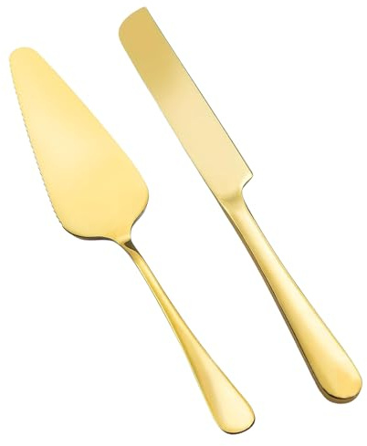 GVSS 1 Ensemble de Couteau et Serveur de Gâteau de Mariage en Acier Inoxydable, Pelle à Tarte Dorée,Couteau et Serveur de Gâteau de Mariage,Idéal pour Mariages,Anniversaires et Événements Spéciaux