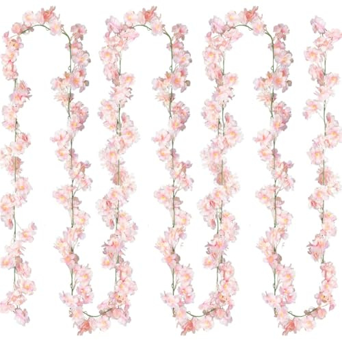 4PCS 1,8 Mètres Guirlandes de Fleurs de Cerisier Artificielles, fausse fleur Sakura, 135 Têtes cerisier japonais artificiel pour maison, un mariage, un jardin, une décoration murale, une fête.