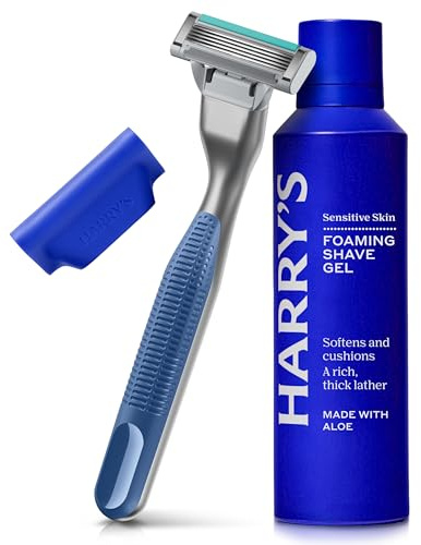 Harry's Plus Razors for Men - Trial Set (Tide) - 1 Handle and Razor, 120ml Foaming Shave Gel and Travel Blade Cover