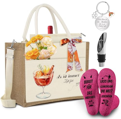 UYUYong Jutetasche Abschiedsgeschenk mit Reißverschluss Jute Einkaufstasche | Jute Tragetaschen, Einkaufstaschen, Strandtaschen mit Schlüsselanhänger Kuchensocken für Frauen Kolleginnen Mütter Ehefrau