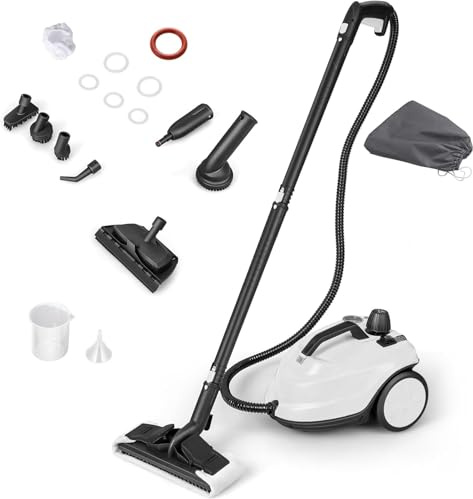 RELAX4LIFE Limpiador a vapor 2000 W, presión de vapor: 5 bar, potencia de superficie: 108 m², depósito: 1,8 L, tiempo de calentamiento: 8 min, Steam Cleaner con kit de limpieza de suelos y boquillas