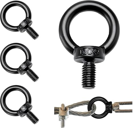 4 viti ad occhio M6 in acciaio inox A2V2A, viti a occhio nero, viti ad occhiello resistenti alla corrosione per appendere e fissare a parete