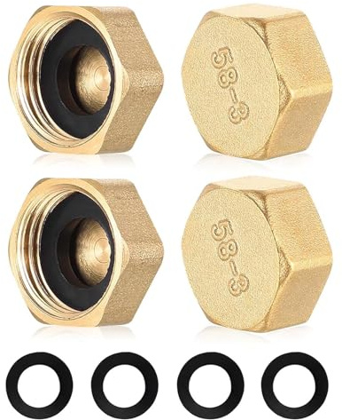 4 PCS Durable Brass Blanking Caps, Internal Thread Spigot with Washers, Plumbing Fittings for Washing Machine Radiator Valve