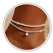 Chihayafuji Fußkettchen für Damen Silber 925 Gold Verstellbares Wasserfest Herz Doppelte Stapelbar Fussketten Sommer Strand Fußkette Schmuck Geschenk Mädchen Frauen