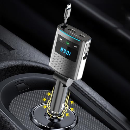 Bluetooth 5.3 Adapter 80,5 W Automatisk 3-i-1 Cigaretttändare USB FM-sändare Med Drägbar Kabel 1 M Typ C USB-Adapter 24 V/12 V Handsfree För Bil