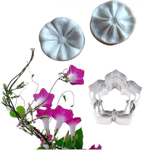 Flower Leaf Petal Veiner Cutter Silicone Molds, Stainless Steel Cutter Set, for Cake Decorating, Fondant Decorating (Petunia)