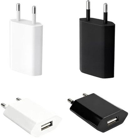 4 Pcs Pack USB Netzteil Stecker,5V 1A Ladegerät Netzstecker Steckdosenadapter Ladestecker für iPhone, für Samsung Handy eBook Reader,USB Ventilateur,Smartwatch und Mehr (2 Schwarz+2 Weiß)