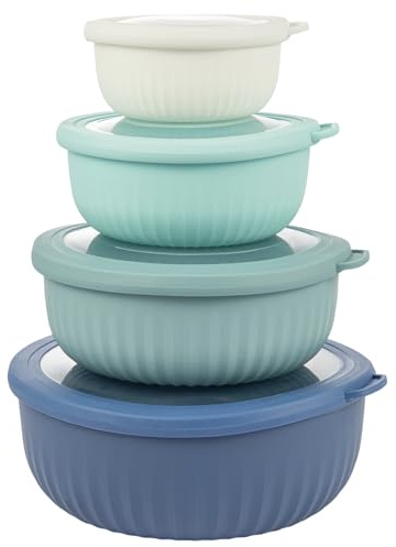 SUNNYNEST Mixing Bowls with Airtight Lids, 4-Piece Nesting Salad Bowls Set for Space-Saving Storage, Prep & Serving Bowls for Kitchen Baking, Cooking & Food Storage (Blue)