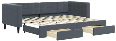 mtlskopl 80×200 cm Dunkelgraues Ausziehbett mit 2 Schubladen Samt Holz-Metall Rahmen Gästebett