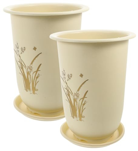 GRADENEVE Pots de pour Orchidées et Soucoupes avec Trous de Drainage 2 Pièces en Résine Blanche Pots de Plantation Multifonctions et Plusieurs Styles pour Plantes Plusieurs Styles
