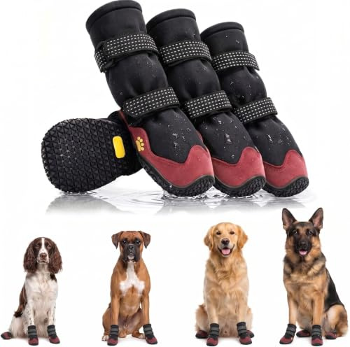 Waterproof Anti-Slip Dog Shoes, Rubber Sole Adjustable Strap Paw Boots Size 6
