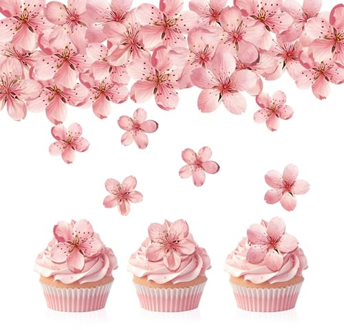 50 Pcs Edible Rice Paper Peach Blossom Flowers – Gluten-Free, Vegan Cake Decorating Supplies for Cupcakes, Cookies, Desserts, and Pastry Art (50pcs Peach Blossom Flowers)