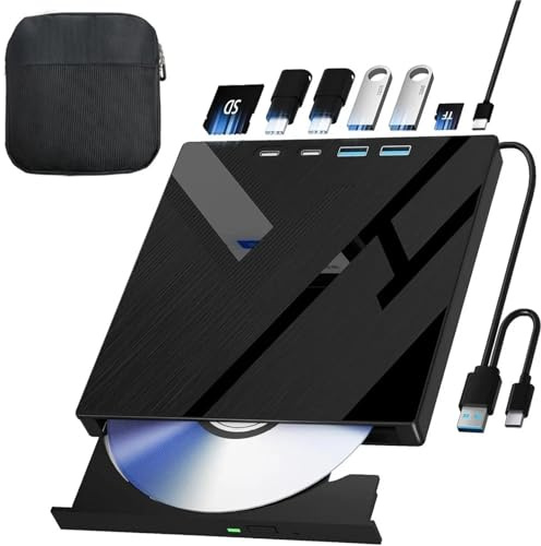 TUdcgjSXF 7 in 1 External Drive CD/DVD -/+RW Optical Drives with Storage Bag DVD Burner Player Reader for Laptop Windows MacOS