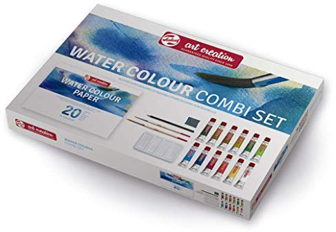 Talens Art Creation Set di pittura ad acquerello per principianti con 12 colori (tubi da 12 ml), pennelli, tavolozza, carta, matita e gomma