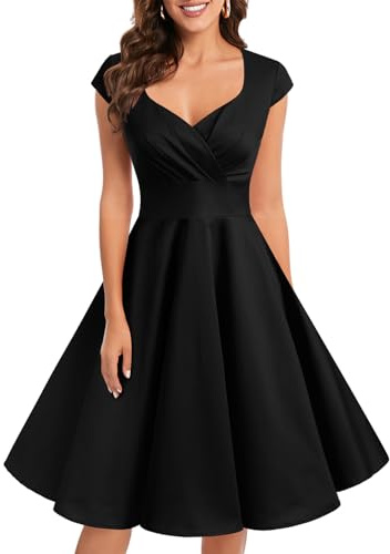 Bbonlinedress Women's Vintage 1950s cap Sleeve Rockabilly Cocktail Dress Multi-Colored Black 3XL