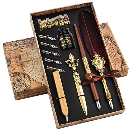 Hethrone Quill Pen Feather Pen Kalligraphie-Stifte-Set mit Füllfederhalter und Tinte