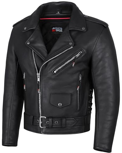 ICONIC Motorcycle Jacket for Men, Premium Buffalo Leather, Insulated Liner, Classic Side Laces, Cruiser Biker Black XL
