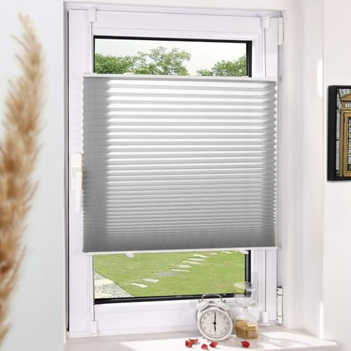 Grandekor Plissee Klemmfix ohne Bohren Grau 80x120cm(BxH) Plissees lichtdurchlässig Blickdicht Jalousien ohne Bohren Fensterrollo Klemmrollos Sonnenschutz Sichtschutz Faltrollo Rollos für Fenster