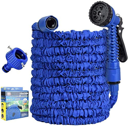MIAOZHANG Flexibler Gartenschlauch Flexischlauch Gartenschlauch Bewässerung Gartenteich Schlauch Dehnbar mit 7 Funktion Garten Handbrause Ausgedehnt Bis Wasserschlauch,50ft length15m(Injection)