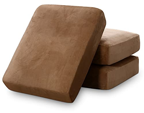 PrinceDeco Super Soft Couch Cushion Covers for Sectional Couch, Velvet Sofa Slipcover for Cushion Sofa pet Friendly with Elastic Bottom(Each Width Up to 29.5, Camel)
