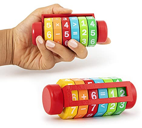 TRENDHAUS 951311 Holz-Rechenrolle, Mathe-Lernspielzeug zum Rechen Lernen für Kinder, Geschenk für Schulanfang & Schultüte, Braun