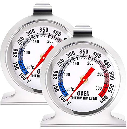 Anvin Oven Thermometers Large Dial Oven Grill Monitoring Cooking Thermometer with Dual-Scale 50-300°C/100-600°F for BBQ Baking, Hooks or Stands Alone Thermometers Durable Steel (Pack of 2)