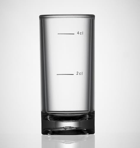 BARCRAFTERS Schnapsglas Mehrweg | 6 er Set mit Markierung auf 2 cl + 4 cl | Shot | Kurzer Stamperl Pinnchen | Kunststoff | bruchsicher |