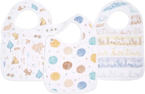 aden + anais Lätzchen mit Druckknöpfen, Superweich und saugfähig für Säuglinge, Neugeborene und Kleinkinder, 3-lagiges Spucktuch aus 100% Baumwoll-Musselin, 0-36 Monate, 3er Pack, Winnie in the woods
