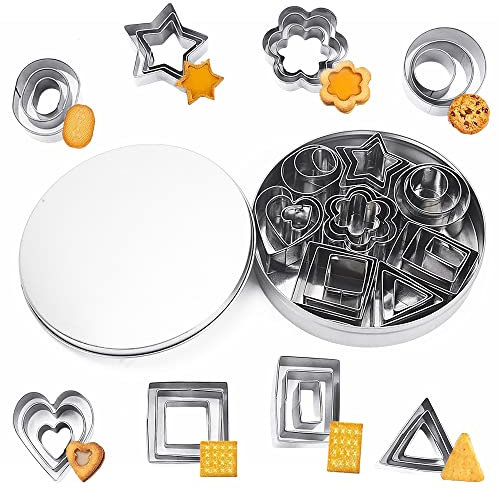 24 Pièces Emporte Piece Patisserie Carre, Mini Emporte Pièces, Moule à Emporte-Pièce pour Enfants, 8 Formes Coupe-Biscuit de Formes Géométriques avec Boîte de Rangement pour Cuisson, Bricolage