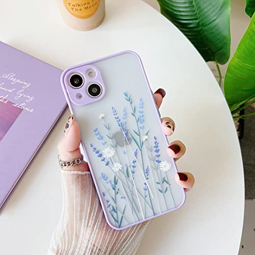 ZTOFERA Hülle für iPhone 14, Durchscheinend Liquid Silikon Hülle mit Blume Design, Weich Flexibel Anti-Kratzer Schutzhülle für iPhone 14 (6,1) - Helles Lila