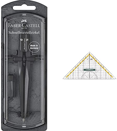 Faber-Castell 174530 - Schnellverstellzirkel Stream, Blackstone, 1 Stück & Linex Geodreieck aus Kunststoff, mit Griff, 30 cm, bruchsicher und transparent