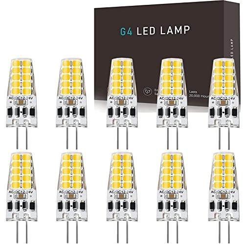 Hsientpe G4 LED Dimmbar Lampen 3W, 3000K Warmweiß 300LM, Ersatz für 30W Halogenlampen, Kein Flackern, 12V-24V AC/DC, 10er Pack