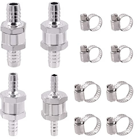 Mardatt Rückschlagventil mit Schlauchklemmen-Set, 1/4 Zoll, 5/16 Zoll, 3/8 Zoll, 1/2 Zoll, Aluminiumlegierung, Kraftstoff-Rückschlagventil für Kraftstoffleitung, Gas, Diesel, Wasser, 12 Stück
