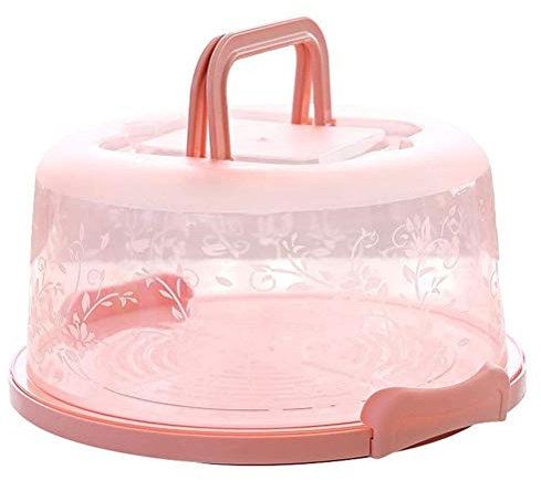 Portable Cake Carrier with Handle,Food Preservation Box Round Cupcake Holder with Lid Transparent Cake Box Suitable for 10 Inch Cake (Pink)