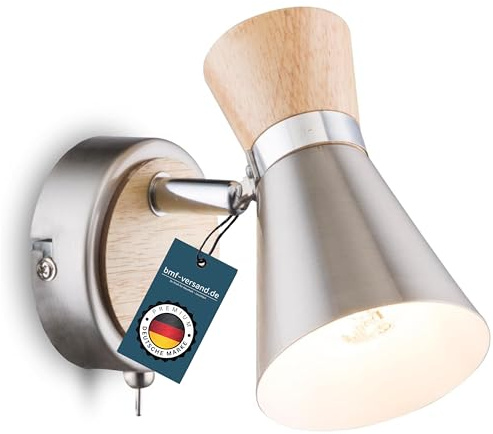 bmf-versand® Wandleuchte Innen mit Schalter inkl. Pflegetuch - Wandstrahler 1 Flammig - LED Wandlampe inkl Leuchtmittel - Deckenstrahler Holz Optik - Deckenleuchte Beweglicher Spot