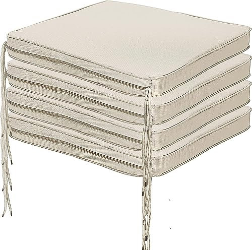 Brillars Set of 6 Dining Chairs Cushions with Ties, 40 x 40cm Indoor Outdoor for Garden and Kitchen Water Resistant Seat Pads Chair (Cream)
