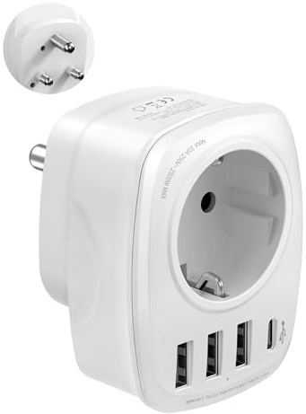 Adaptador de Alemania a Sudáfrica, Adaptador de Viaje Tipo M con 3 USB y 1USBC, Adaptador de Enchufe para Sudáfrica Namibia, Lesotho, Mozambique