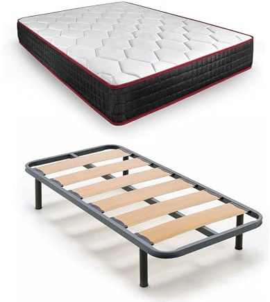 HOGAR24 ES | Cama Completa | Somier Lama Ancha + Colchón Viscoelástico Memory Premier | Incluye Juego de Patas Roscadas de 25 cm | Medidas: 90x190 cm