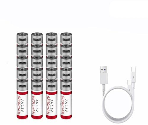 WILLQ Batterie Ricaricabili al Litio AA da 6800 mAh con Uscita costante USB da 1,5 V, Ricarica Rapida in 2 Ore con Cavo USB, Oltre 1000 cicli di Carica/scarica.,20pcs 1.5v6.8ah