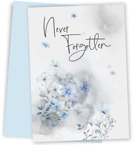 Floral Never Forgotten Card - Sympathy Cards for Loss of Mum, Dad, Husband or Wife. Heartfelt Bereavement Greeting Card