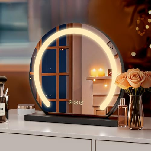 S'AFIELINA Schminkspiegel mit Beleuchtung 40cm Hollywood Spiegel Dimmbar 3 Farbtemperatur Touch-Steuerung LED Kosmetikspiegel 360° Drehbar Makeup Spiegel mit Beleuchtung-Schwarz