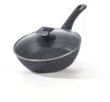 HOUSZY Non-Stick Induction Cookware: Granite Coated Pot & Pans Cookware Set, Frying Pan, Grill Pan (24cm Deep-Frying Pan)