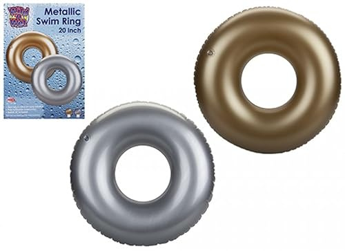 Silver/Gold Shiny Metallic Swim Ring - 50cm, Pack Of 2 - Inflatable Pool Float & Eye-Catching Design - Perfect Summer Accessory