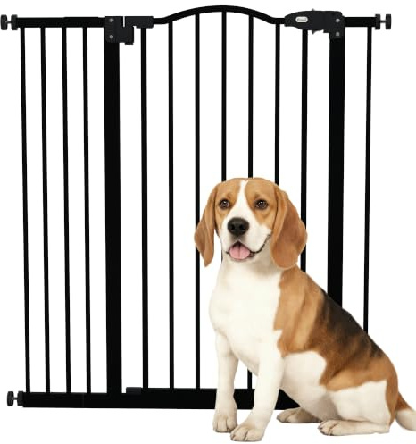 PawHut Pressure Fit Dog Stair Gate 74-94cm Adjustable 94cm Tall Black | No Drilling, Safety Gate, Auto Close, for Doorways and Hallways