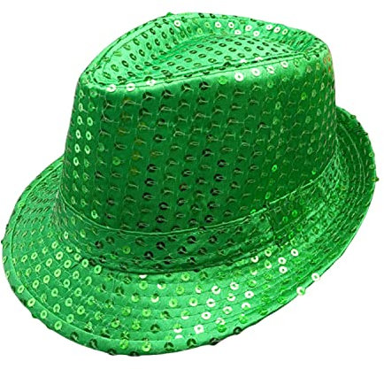 DOOVID St. Patrick's Day Hut Karneval Party Pailletten Fedora Hut Irisch Grün Zubehör für Damen Herren Blinkender Hut, Grün , Einheitsgröße