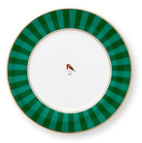 Pip Studio Love Birds Assiette à petit-déjeuner Motif rayures Vert 21 cm