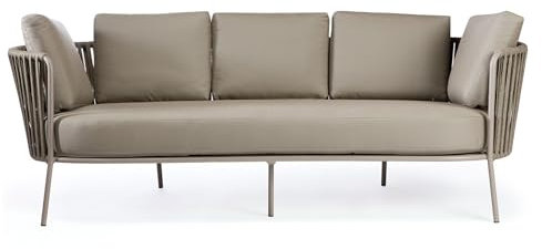 MONDO VIRO Daisy Rope 3-Sitzer-Sofa aus Seil und Metall für den Garten, 220 x 80 cm, 71 h (Schlamm – Taupe)