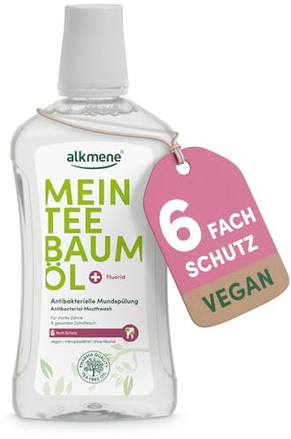 alkmene Aceite de árbol de té de 6 capas de protección, antibacteriano, enjuague bucal 500 ml, aceite de árbol de té natural, vegano y respetuoso con el medio ambiente, enjuague bucal para dientes